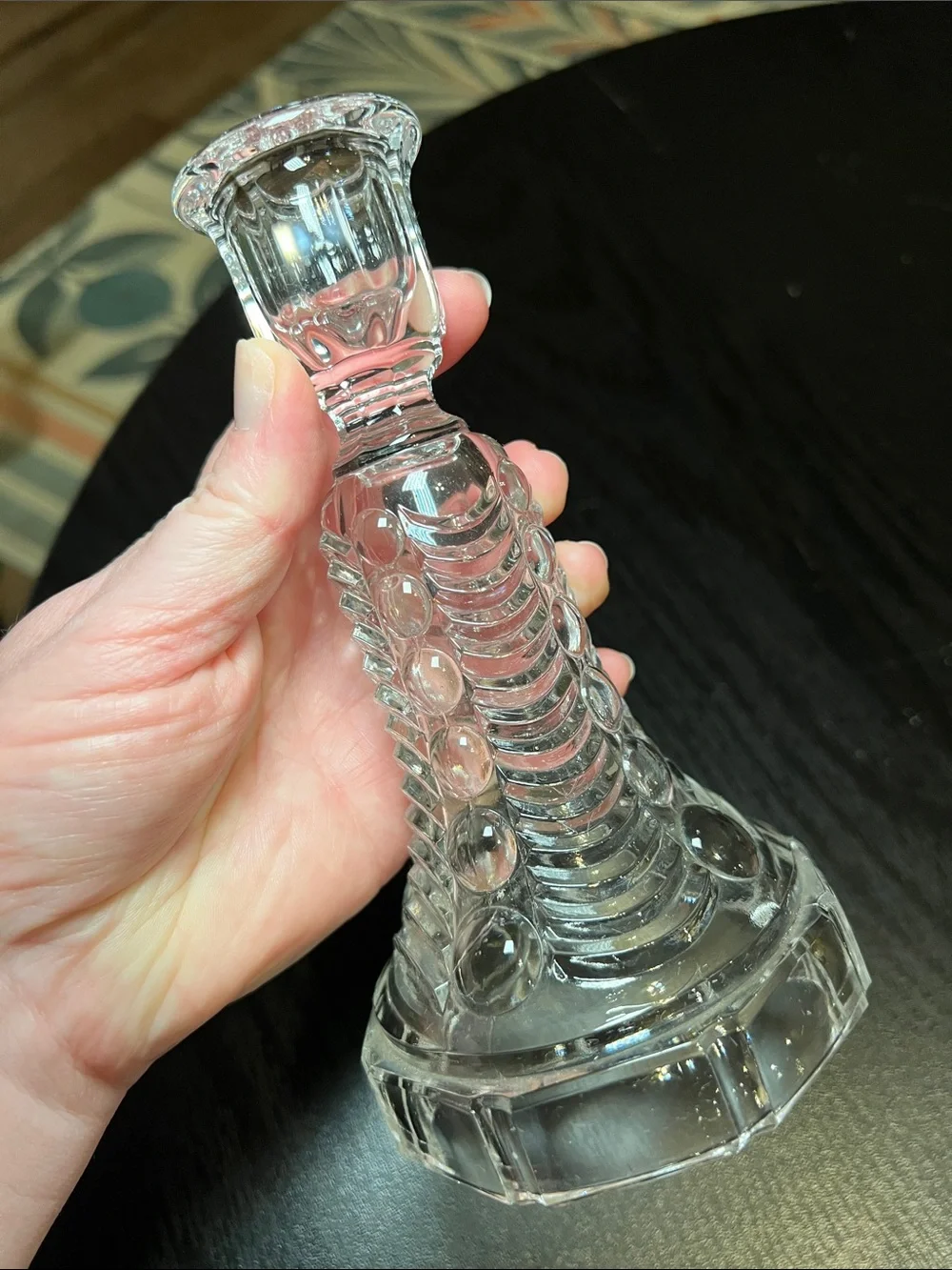Vintage 1930s Val Saint Lambert Eye Winker Style Clear Glass Candlestick Holder